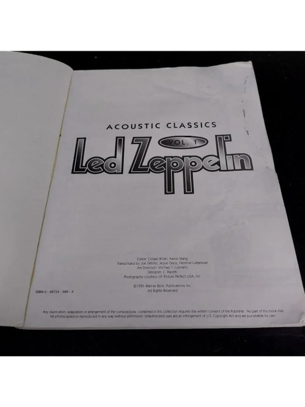 Vintage Led Zeppelin Acoustic Classics Vol1 Guitar Tab Songbook Warner Bros USA
